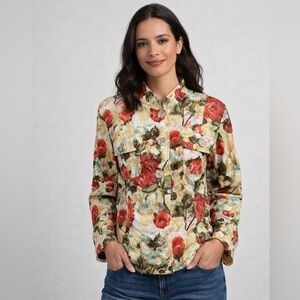 BAMBOO TRADERS Floral Cotton Eyelet Lined Short Blazer/Jacket - Size Large